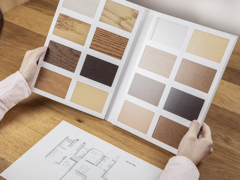 Wood samples and interior design book AdobeStock_425714256